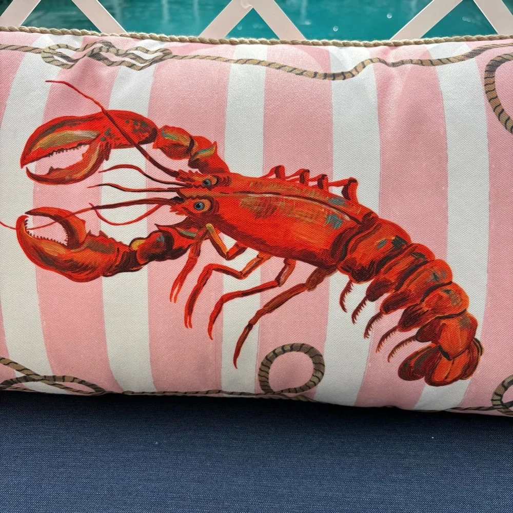 Anthropologie By The Sea Lobster Pillow NWT Nathalie Lete Indoor/Outdoor Striped